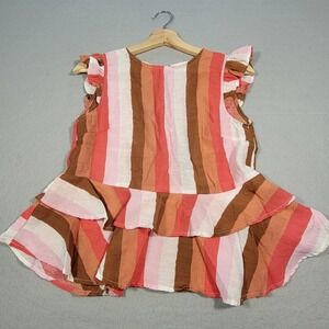 Anthropologie THML‎ Blouse Striped Sleeveless Ruffle Tiered Top Size XS Back Tie